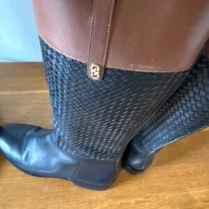 Cole Haan Two-Tone Woven Leather Riding Boots - Brown/Black